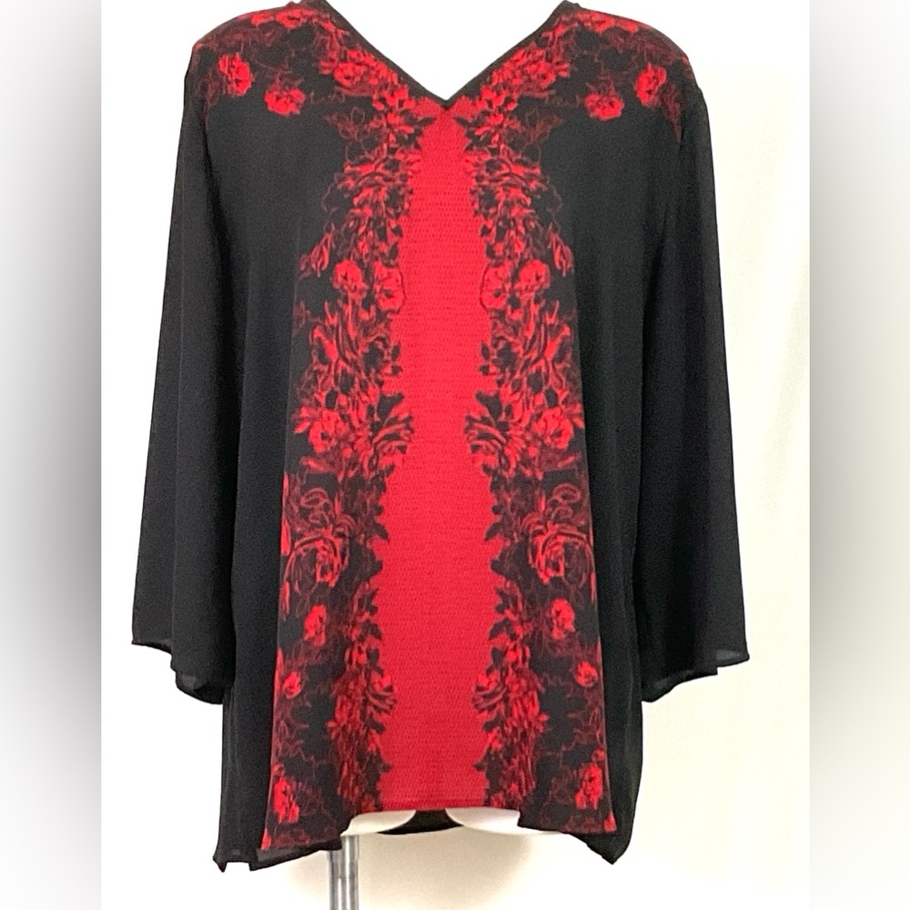 CATO-black and red chiffon – tunic blouse – size 18/20 W